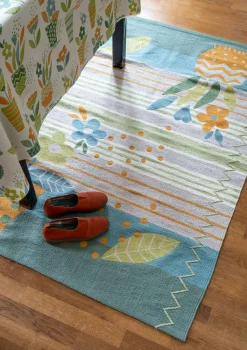 Broderad matta "Flower bed" i ekologisk bomull