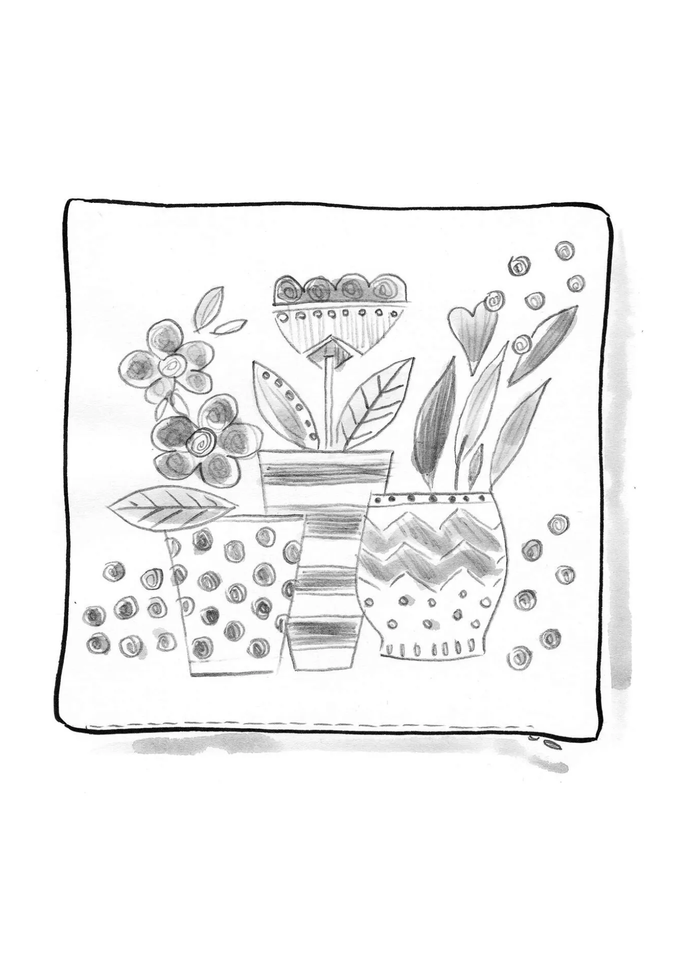 Broderat kuddfodral "Flower pots" i ekologisk bomull