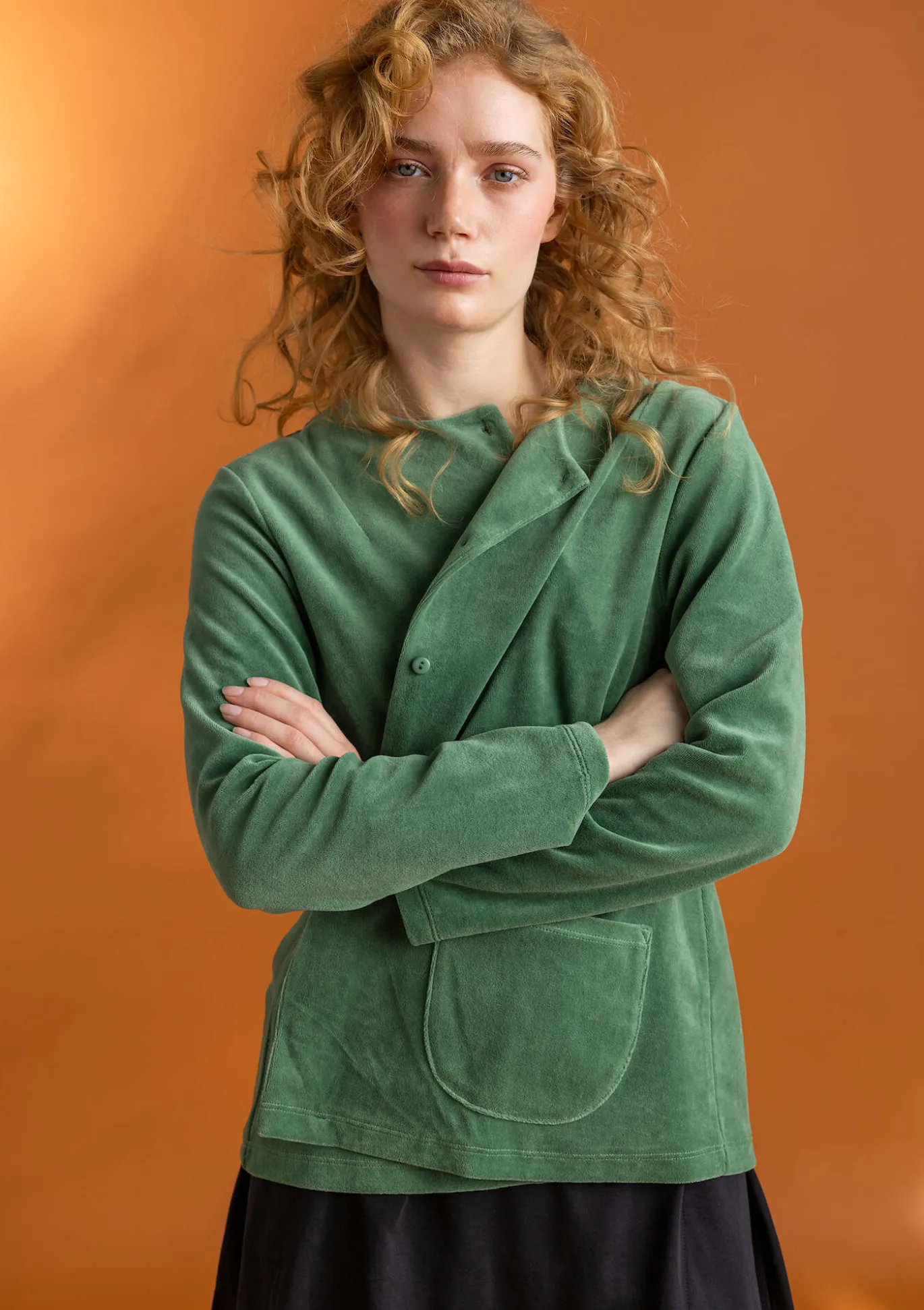 Velourkofta i ekologisk bomull/återvunnen polyester