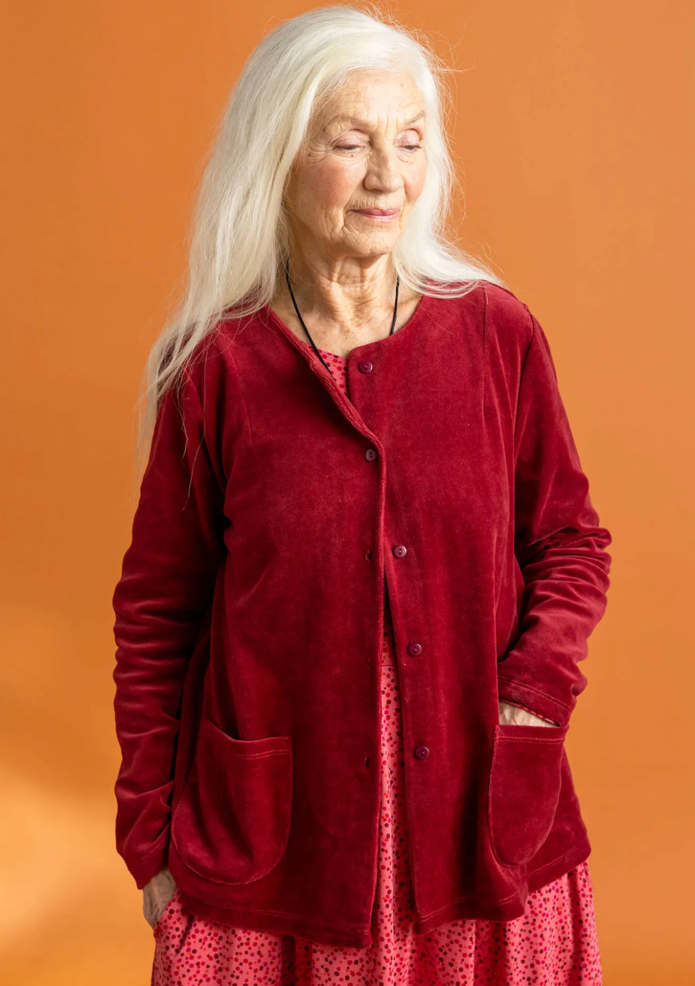 Velourkofta i ekologisk bomull/återvunnen polyester