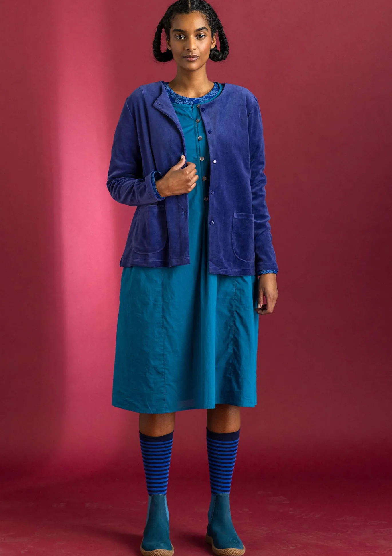 Velourkofta i ekologisk bomull/återvunnen polyester