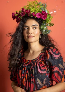 Vävd klänning "Great Rose" i ekologisk bomull/siden